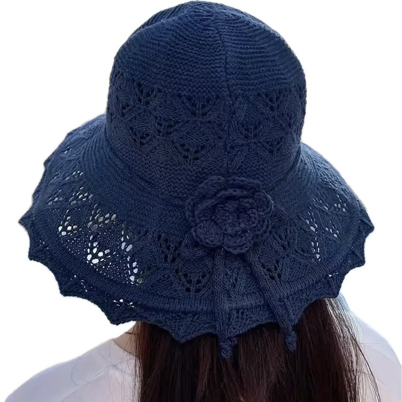 Lace Summer Sun Hat - Gray, Coffee Navy NWT - Picture 4 of 8